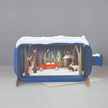 XMIB051 Message in a Bottle kerstkaart - auto, kerstboom en hertjes