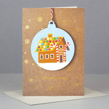 WHC033 kerstkaart met houten hanger - merry christmas - snoephuisje
