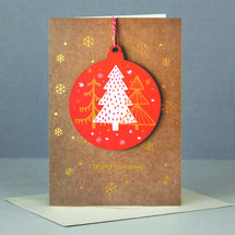 WHC021 kerstkaart met houten hanger - merry christmas - kerstboom