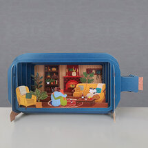 MIB225 Message in a Bottle kaart - stelletje in woonkamer, kat op bank