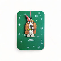 WHC090  kerstkaart met houten hanger - merry christmas - hond