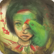 JB501 Jenny Bakker ansichtkaart - meisje met papegaai