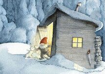 16550 ansichtkaart kabouter en konijn in de sneeuw