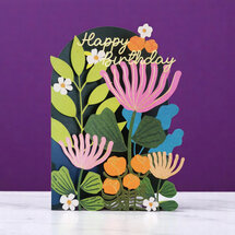 AL272 Laser uitgesneden wenskaart - bloemen - happy birthday