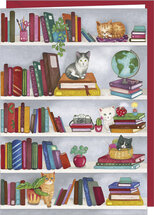 D050 - wenskaart Mila - kittens in boekenkast