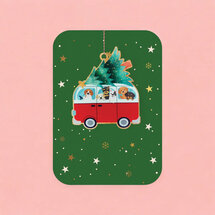 WHC105 kerstkaart met houten hanger - kerstbusje