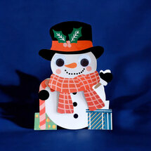 XWHK008 kerstkaart wobbly head - sneeuwpop