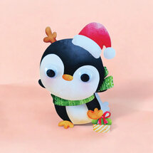 XWHK009 kerstkaart wobbly head - pinguin
