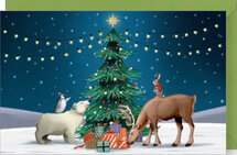 kCM5 - 4 kerstansichtkaarten met envelop van Rosie Hilyer  - kerstboom