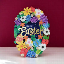 EST017 Laser uitgesneden paaskaart - happy easter - ei met bloemen