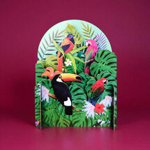 MN083 Miniature pop-up kaart - jungle vogels