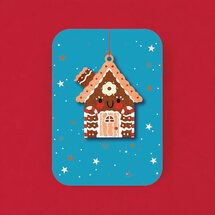 WHC110 kerstkaart met houten hanger - koekhuisje