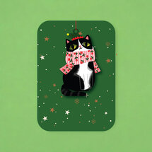 WHC117 kerstkaart met houten hanger - kat
