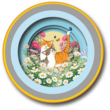 TEA027 a Cup of Tea kaart - katten in tuin met madeliefjes