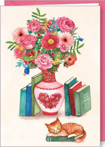 D192 - wenskaart Mila - katten, bloemen, boeken
