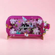 MIB386 Message in a Bottle kaart - happy birthday - bloemen en vlinders