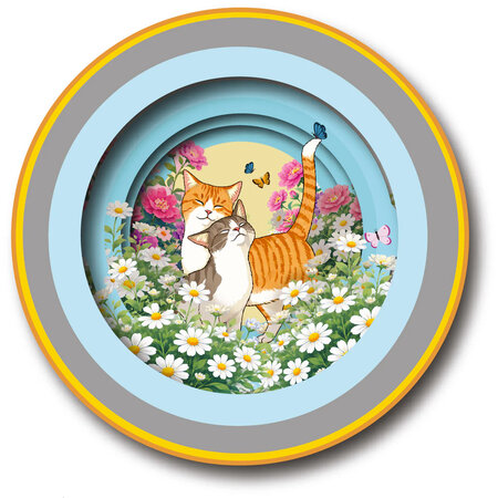 TEA027 a Cup of Tea kaart - katten in tuin met madeliefjes
