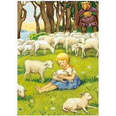 16003 ansichtkaart Elsa Beskow - meisje met schapen lammetjes