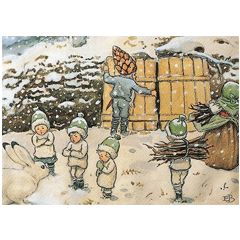 16037 ansichtkaart Elsa Beskow - winter bij kabouterkinderen | Mano cards groothandel