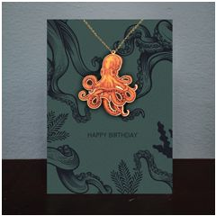 NL008 luxe wenskaart met ketting - happy birthday - inktvis | Mano cards groothandel