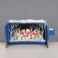 XMIB079 Message in a Bottle kerstkaart - spelende kinderen - sneeuwpoppen bouwen