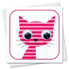STR057 wenskaart Stripey Cats - boerenerf Stripey Cat Pink | Mano cards groothandel