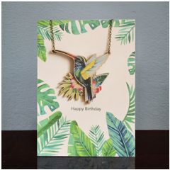 NL019 luxe wenskaart met ketting - happy birthday - kolibrie | Mano cards groothandel