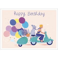 LL010 Audrey Bussi ansichtkaart - happy birthday - scooter | correspondances | mano cards groothandel