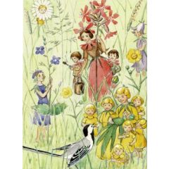 16068 ansichtkaart Elsa Beskow - kinderen, bloemen en vogel