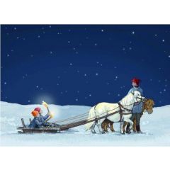 16661 ansichtkaart - paarden in de nacht in de sneeuw