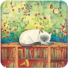 BAR062 Jehanne Weyman kaart - kat slapend op boeken