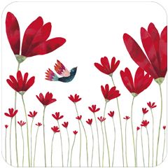 BAR064 Aurelie Blanz kaart - rode bloemen en vogel