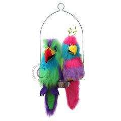 PC005045  papegaaien standaard  met etensbak - standaard voor 2 grote vogel handpoppen  | The Puppet Company | Mano cards groothandel