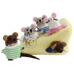 PC003033 muizenfamilie in kaas - hide away hand- en vingerpoppen | The Puppet Company | Mano cards groothandel