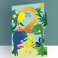 KC015 laser gesneden kaart - 2 jaar - happy birthday - dinosaurus | alljoy design | mano cards groothandel