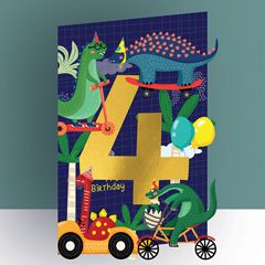KC019 laser gesneden kaart - 4 jaar - happy birthday - dinosaurus | alljoy design | mano cards groothandel