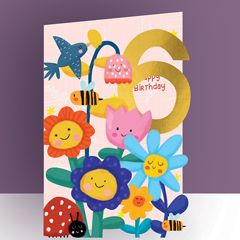KC024 laser gesneden kaart - 6 jaar - happy birthday - bloemen | alljoy design | mano cards groothandel
