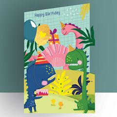 KC030 laser gesneden kaart - happy birthday - dinosaurus | alljoy design | mano cards groothandel