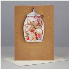 WHC057 kerstkaart met houten hanger - merry christmas - pot met lekkers | mano cards groothandel