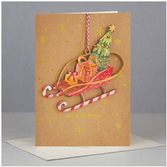WHC056 kerstkaart met houten hanger - merry christmas - arrenslee | mano cards groothandel