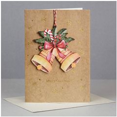 WHC053 kerstkaart met houten hanger - merry christmas - kerstklokjes | mano cards groothandel