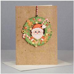 WHC052 kerstkaart met houten hanger - merry christmas - kerstkrans | mano cards groothandel