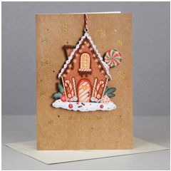 WHC051 kerstkaart met houten hanger - merry christmas - huisje | mano cards groothandel