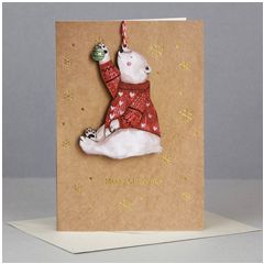 WHC048 kerstkaart met houten hanger - merry christmas - ijsbeer | mano cards groothandel