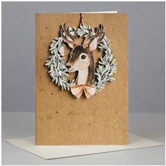 WHC044 kerstkaart met houten hanger - merry christmas - hert | mano cards groothandel