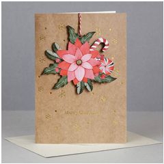 WHC043 kerstkaart met houten hanger - merry christmas - kerstster | mano cards groothandel
