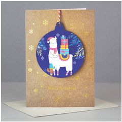 WHC036 kerstkaart met houten hanger - merry christmas - lama | mano cards groothandel