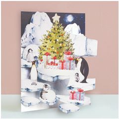 cms015 lasergesneden kerstkaart - pinguins en cadeautjes|Mano cards groothandel