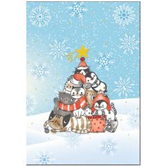 038.22373 kerstkaart busquets -  katten en pinguin | Mano cards groothandel
