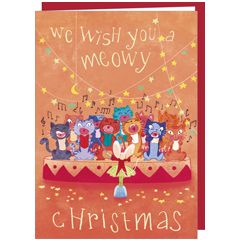 DX008 kerstkaart Audrey Bussy - we wish you a meowy christmas | mano cards groothandel